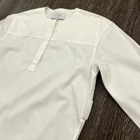La Ligne White Cotton Tunic Top XS Long Sleeve Minimalist Shirt **Belt Missing** - Picture 15 of 16